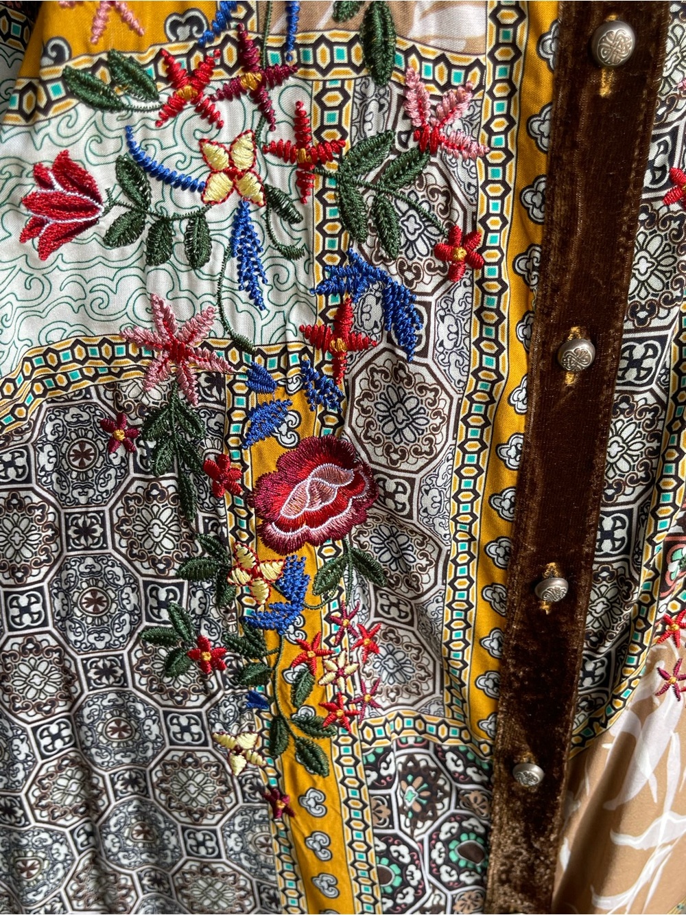 Aratta Brown Teal & White Mixed Print Blouse - Picture 8 of 13